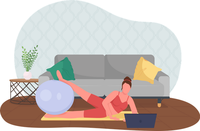 Mujer haciendo yoga mientras trabaja  Ilustración