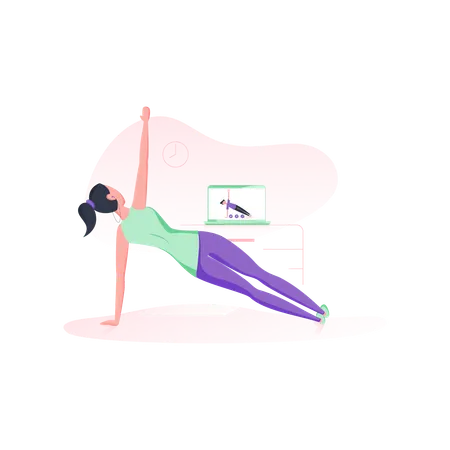 Mujer haciendo yoga en línea  Ilustración