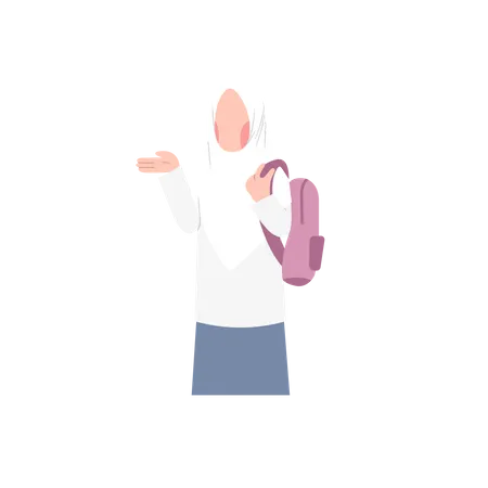 Estudiante hijab femenino con bolsa  Ilustración
