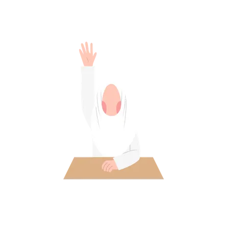 Estudiante Hijab femenino levantando la mano  Ilustración