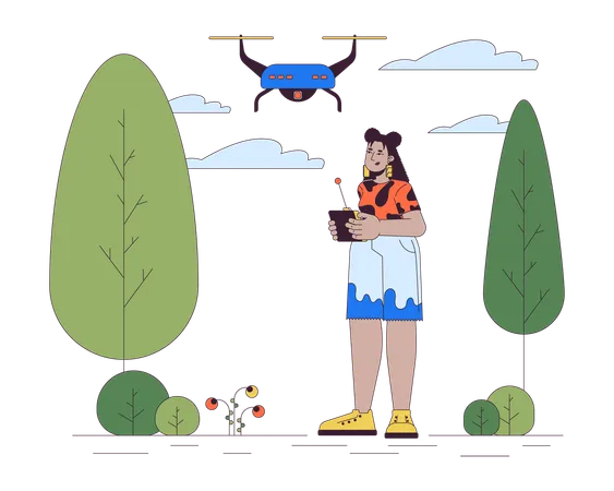 Mujer hispana volando drone en el parque  Ilustración