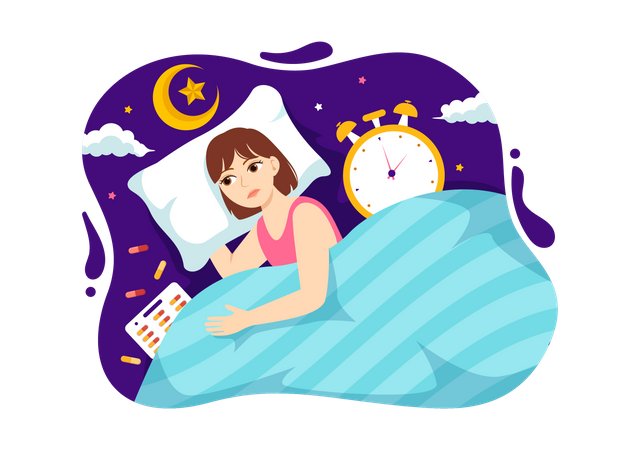 Mujer incapaz de dormir  Ilustración