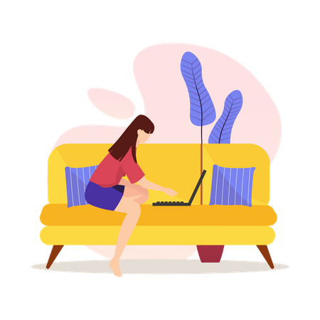 Mujer independiente trabajando desde casa  Ilustración