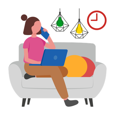 Mujer independiente trabajando en casa  Ilustración