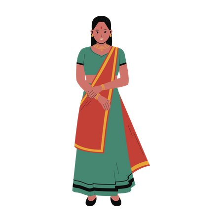 Mujer india en ropa tradicional  Ilustración