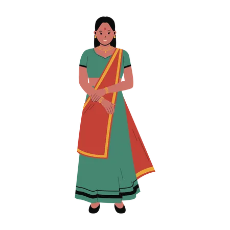 Mujer india en ropa tradicional  Ilustración