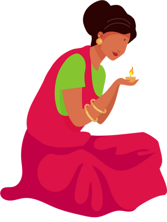 Mujer india encendiendo velas  Ilustración