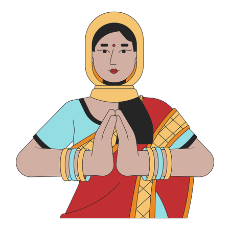 Mujer india haciendo namaste  Ilustración