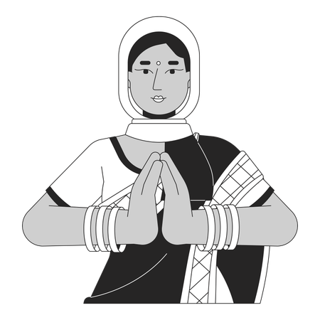 Mujer india haciendo namaste  Ilustración