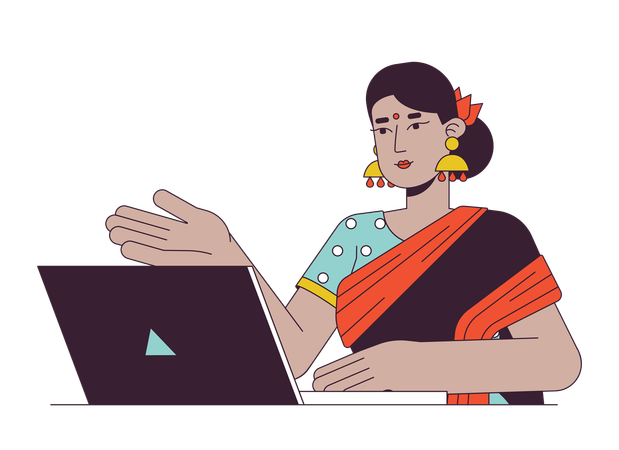 Mujer india profesional con laptop  Ilustración