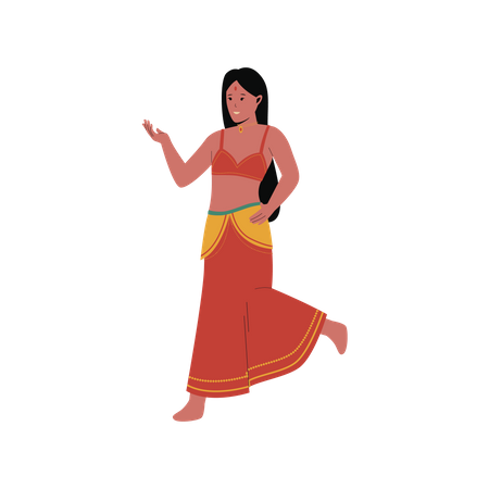 Mujer india realizando danza tradicional  Ilustración