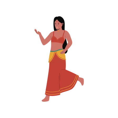 Mujer india realizando danza tradicional  Ilustración