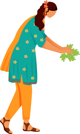 Mujer india recogiendo té  Ilustración