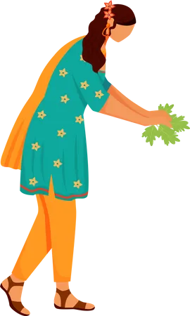 Mujer india recogiendo té  Ilustración