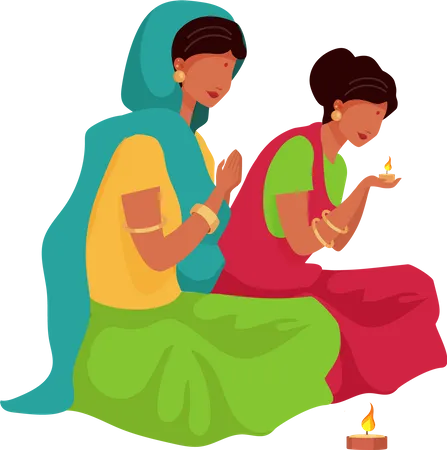Mujer india rezando  Ilustración