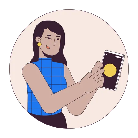 Mujer india sosteniendo un teléfono móvil  Ilustración