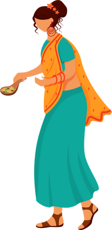 Mujer india sosteniendo una cuchara de especias  Ilustración