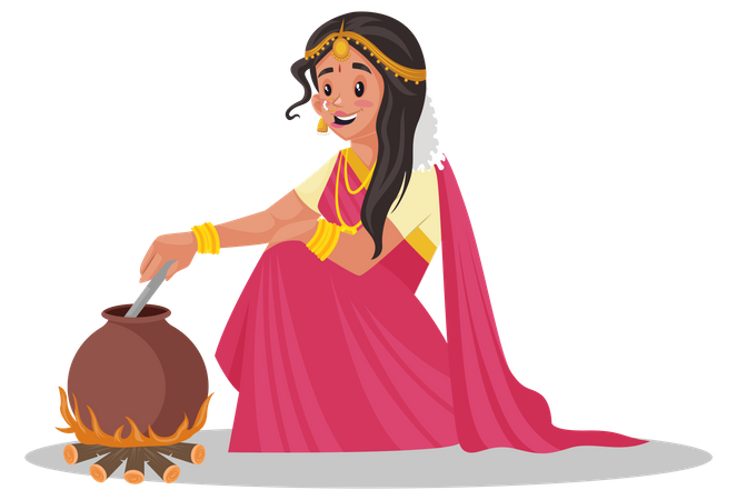 Mujer tamil india cocinando comida  Ilustración