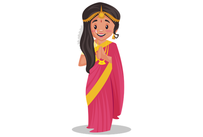 Mujer tamil india de pie en pose de bienvenida  Ilustración