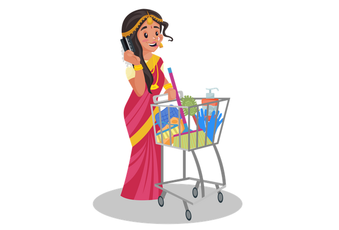 Mujer tamil india haciendo compras  Ilustración