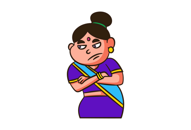 Mujer india triste  Ilustración