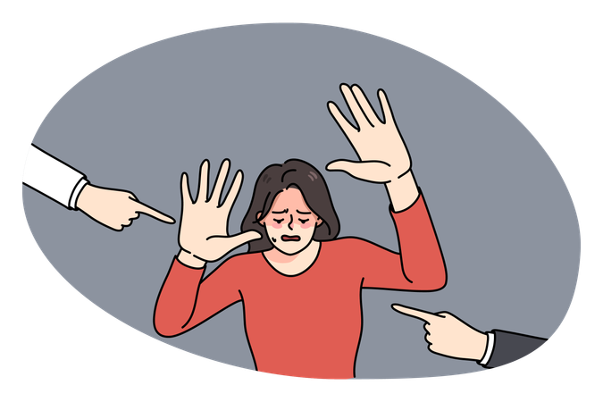 Mujer infeliz estresada y culpada por la gente  Ilustración