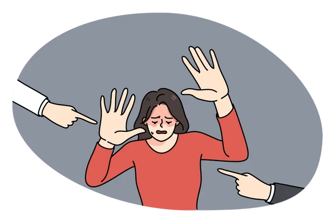 Mujer infeliz estresada y culpada por la gente  Ilustración
