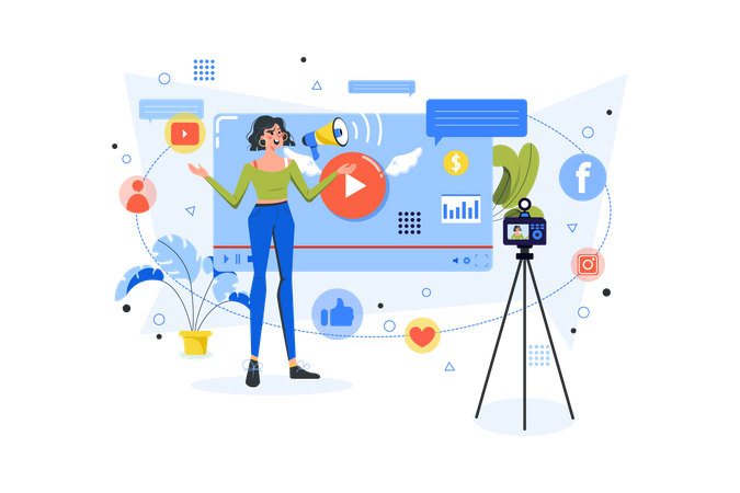 Influencer femenina haciendo Video Marketing  Ilustración