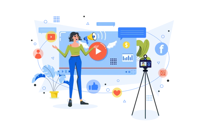 Influencer femenina haciendo Video Marketing  Ilustración