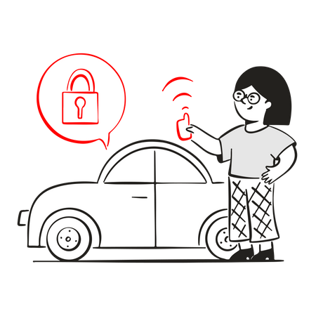 Mujer instaló sistema de alarma de seguridad para automóviles.  Ilustración