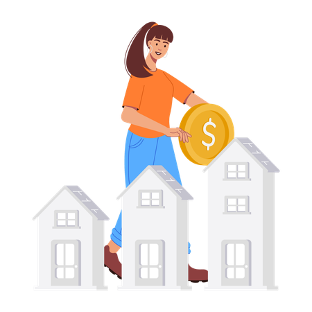 Inversionista femenina que realiza negocios inmobiliarios  Ilustración