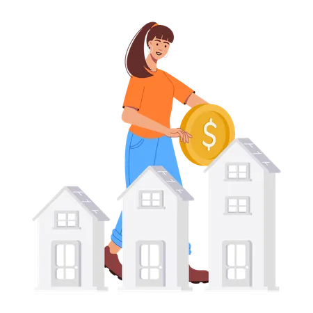 Inversionista femenina que realiza negocios inmobiliarios  Ilustración