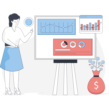 Mujeres invirtiendo capital en el mercado de valores  Ilustración