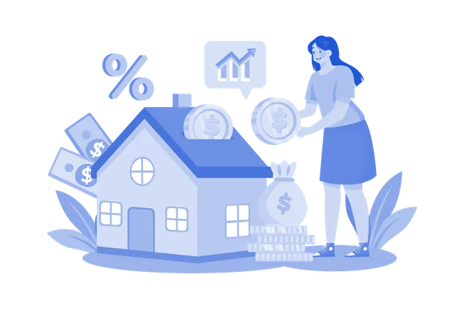 Mujer invirtiendo finanzas en casa  Ilustración