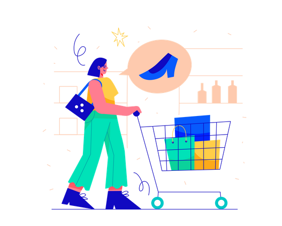 Mujer va al supermercado  Ilustración