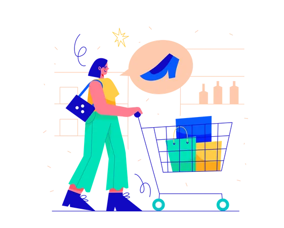 Mujer va al supermercado  Ilustración