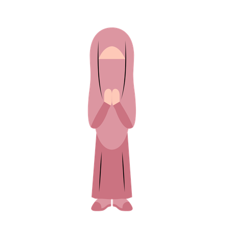 Mujer islámica con gesto de saludo Eid  Ilustración