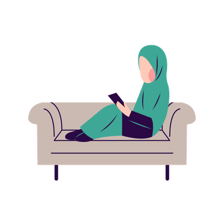 Libro de lectura de mujer islámica  Ilustración