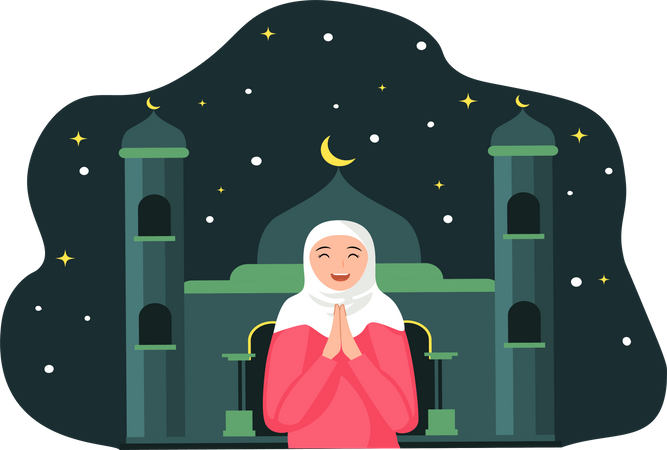 Mujer islámica rezando  Ilustración