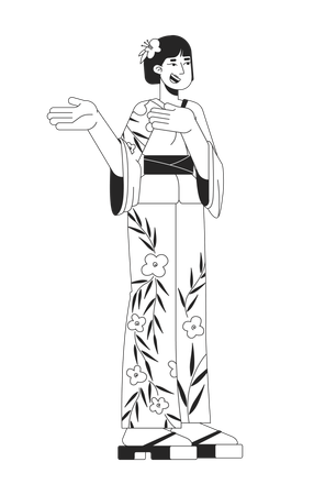Mujer japonesa sonriente vistiendo yukata  Ilustración