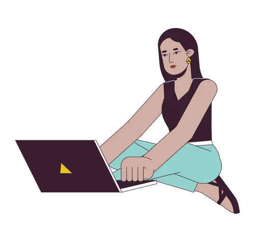 Mujer adulta joven del Medio Oriente con laptop  Ilustración