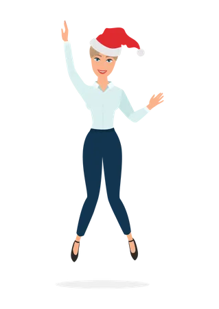 Mujer joven bailando en la fiesta de Navidad  Ilustración