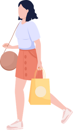 Mujer bonita joven con bolsa de compras boutique  Ilustración