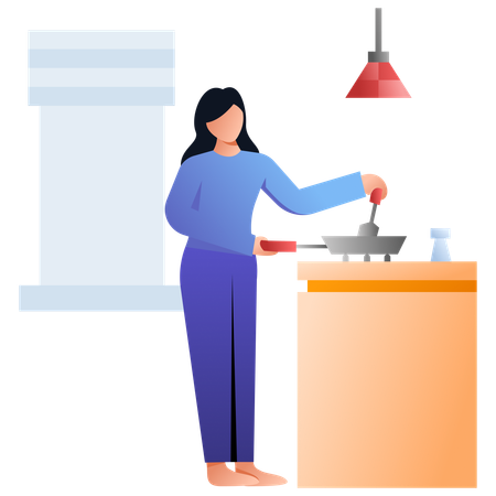 Mujer joven cocinando en la cocina  Illustration