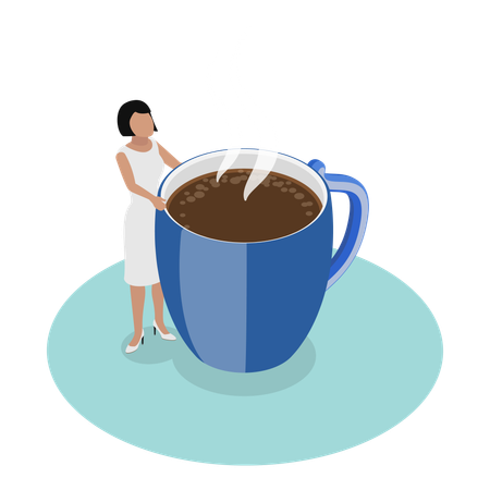 Mujer joven con adicción al café  Ilustración