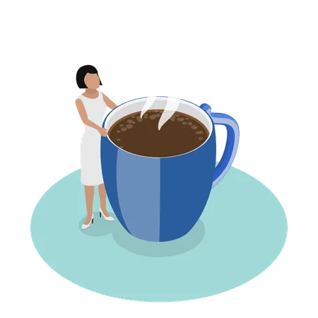 Mujer joven con adicción al café  Ilustración