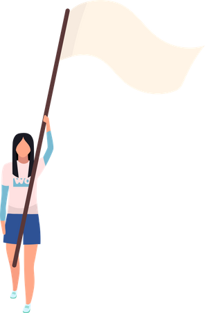 Mujer joven con bandera en palo  Ilustración