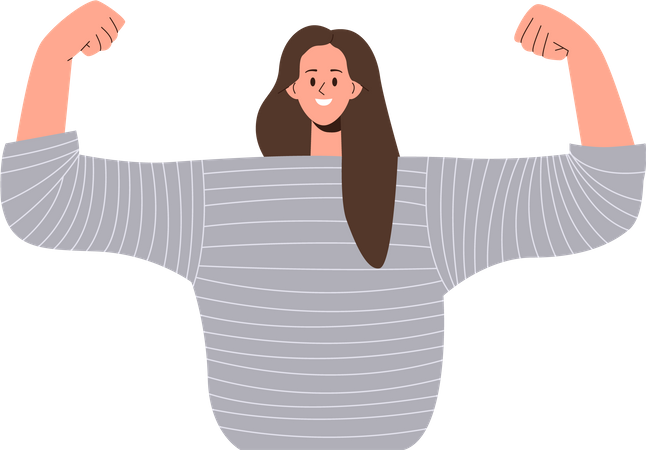 Mujer joven con fuertes músculos de los brazos  Ilustración