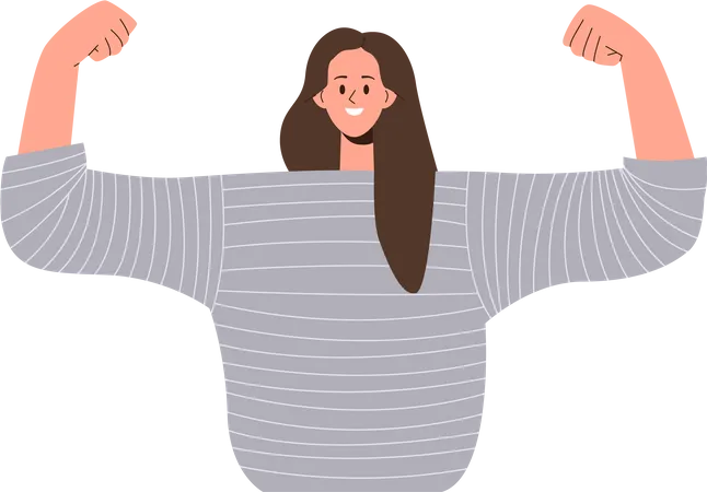 Mujer joven con fuertes músculos de los brazos  Ilustración