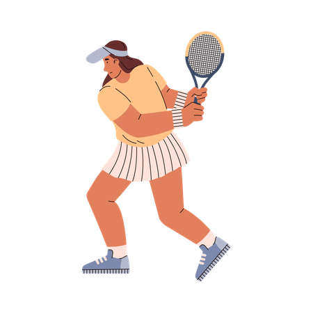 Mujer joven, posición, con, raqueta de tenis  Ilustración